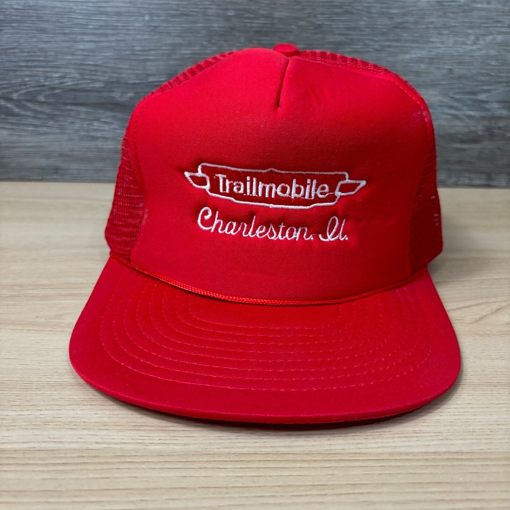 Vintage Trailmobile Hat Cap Snapback Red Trucker Charleston Illinois 90s‎